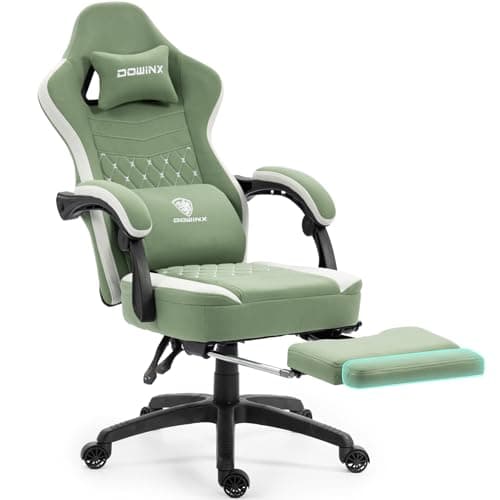 Image of Dowinx Gaming Chair Fabric with Extendable and Folding Footrest, Ergonomic Office Chair with Gel Cushion and Pocket Spring Cushion, Computer Gaming Chair, Gamer Chair for Adults, Green