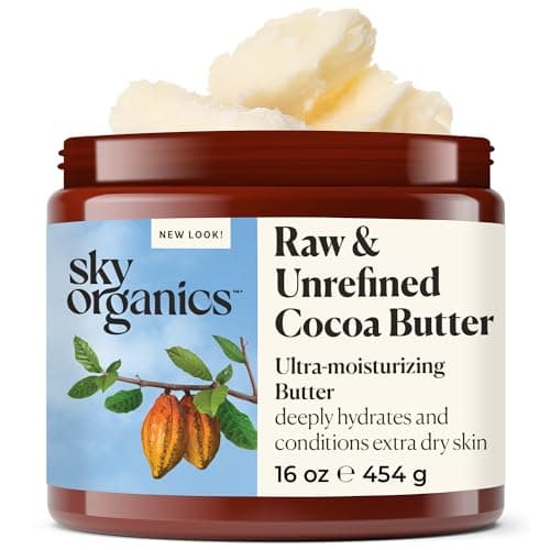 Image of Sky Organics Cocoa Butter for Body, 100% Raw & Unrefined Ultra-Moisturizing Butter to Deeply Hydrate & Condition Skin, Promotes Smooth Skin Tone & Texture, Suitable for Tight or Extra Dry Skin, 454g