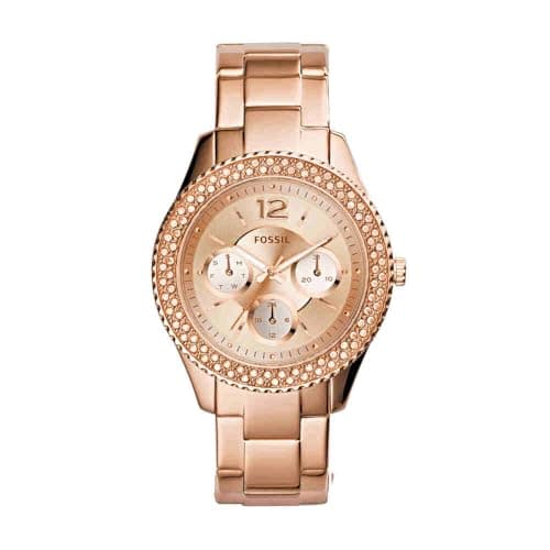 Image of FOSSIL Stella Womens Quartz Watch with Rose Gold Dial and Rose Gold Stainless Steel Bracelet ES3590