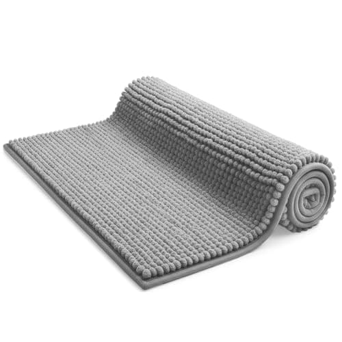 Image of KEPLIN Non-Slip Bath Mat - Soft and Comfortable Microfibre Mat with Machine Washable Design - Water Absorbent and Quick Drying to Keep Bathroom Hygienic and Clean (Light Grey, 50x80cm)