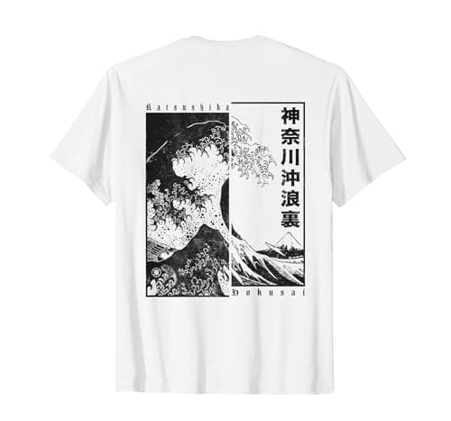 Image of Hokusai Great Wave Off Kanagawa Japanese Aesthetic T-Shirt, Men, White, Medium