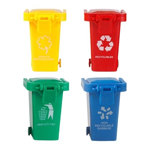 Image of Baoqifong Miniature Garbage Cans, Miniature Garbage Cans With Opened Lids, 4 Colors Garbage Sorting Game Toy, Garbage Truck Toys, Small Trash Can Garbage Truck Toy With Lid & Wheels For Kid Toddler