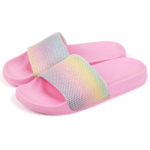 Image of AOOWU Kids Sliders, Boys Girls House Slippers, Summer Beach Pool Slide Sandals, Shower Shoes, Soft EVA Slide Sandals for Indoor Outdoor, Lightweight Flip Flops