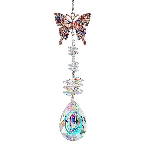 Image of H&D HYALINE & DORA Crystal Butterfly Rhinestones Suncatcher Window Hanging Ornament,Glass Suncatcher for Windows Rainbow Maker Decoration for Home