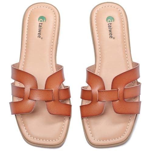 Image of Ataiwee Women's Flat Slide Sandals - Casual Slip-On, Criss Cross Summer Dress Sandals.(2307018,LB/MF,6.5 UK)