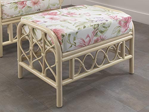 Image of Desser Morley Footstool – Cushioned Footrest – Fully Assembled Cane Rattan Indoor Conservatory Furniture in Blossom Fabric – Foot Stool Dimensions: H47cm x W64cm x D46cm