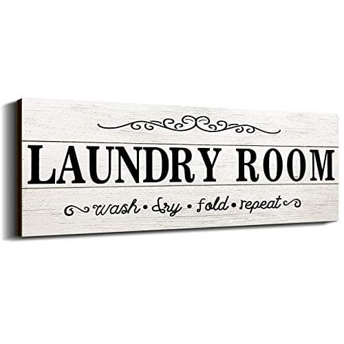 Image of Laundry Room Decor Sign Wooden Rustic Farmhouse Family Laundry Room Wall Sign Wash Dry Fold Repeat Wall Decor Prints for Home, 16 x 6 Inches(White)