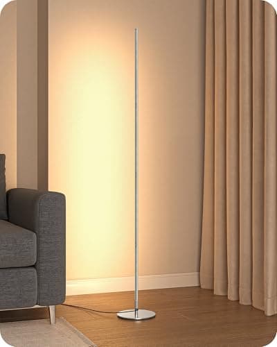 Image of EDISHINE LED Floor Lamp, 146cm Minimalist Dimmable Standing Lamp with Foot Switch, Stepless Dimming, Tall Corner Lamp for Living Room, Bedroom, Office, 3000K, Silver