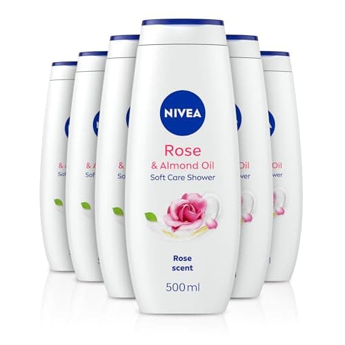 Image of NIVEA Rose & Almond Oil Shower Cream (500 ml, Pack of 6), Moisturising Shower Gel with Almond Oil, Luxurious Body Wash for Women, Body Wash with Vitamin C, E