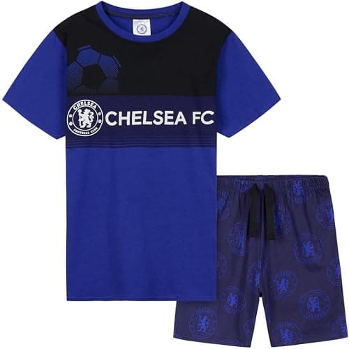 Image of Chelsea F.C. Boys Pyjamas Set Short PJs Kids Teens Lounge Set Nightwear Soft Summer Sleepwear Football Gifts for Boys (Navy/Black, 5-6 Years)