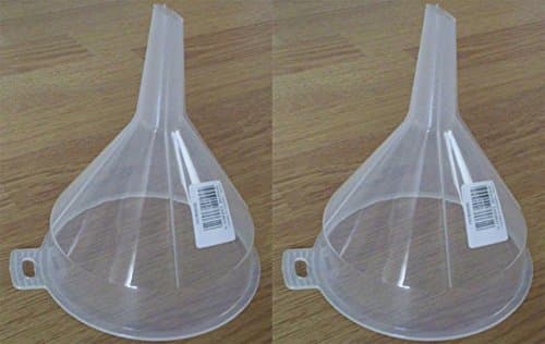 Image of Whitefurze Clear Plastic Funnel, 14 cm Kitchen Funnel for Liquid Transfer, Plastic Construction, Kitchen Tool, Pack of 2, Colours Include Yellow, Grey, Beige, Blue