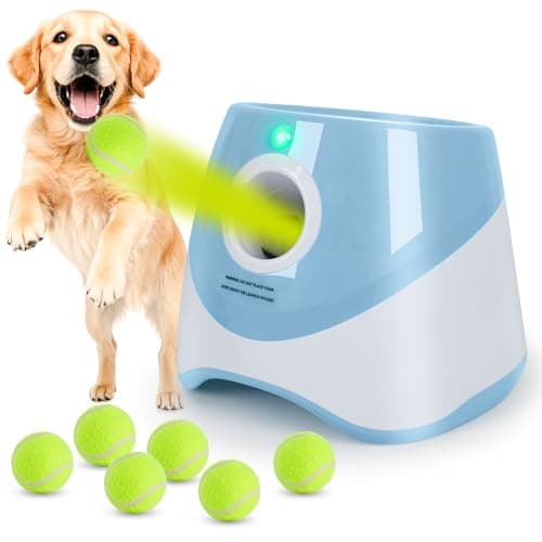 Image of Orifesio Automatic Dog Ball Launcher, Automatic Ball Thrower for Dogs with 6PCS 2'' Tennis Balls, Interactive Pet Toys for Small Dogs, Pet Launcher Throwing Machine Outdoor, Blue