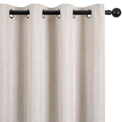 Image of Deconovo 100% Blackout Curtains with TPU Backing Soft Faux Linen Thermal Insulated Eyelet Curtains for Living Room & Bedroom, Linen, W46 x L54 Inch 2 Panels