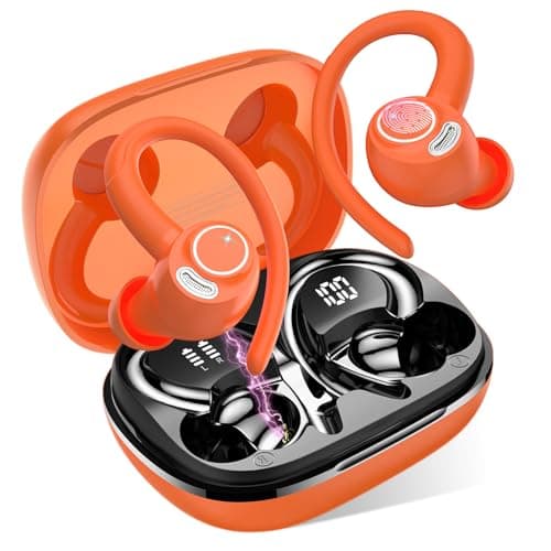 Image of Jesebang Wireless Earbuds, Bluetooth 5.3 Headphones, 2024 Wireless Earphones HiFi Stereo Sound with ENC Mic, Sport Headsets in Ear EarHooks for Running, 40H Dual LED Display, IP7, Vibrant Orange
