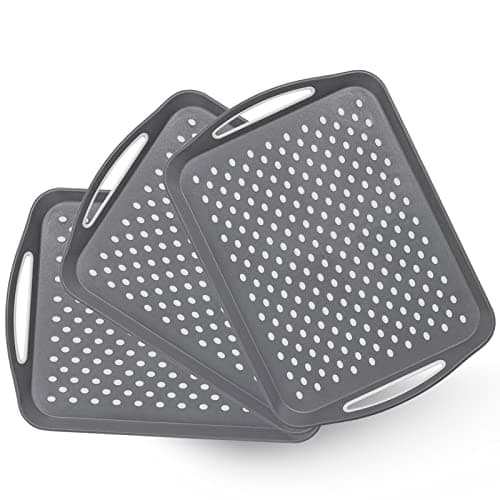 Image of 3 Pack Large Non-Slip Plastic Serving Tray with Handles, Anti Slip Rectangular Food Tray for Eating Dinner Drinks (Grey)