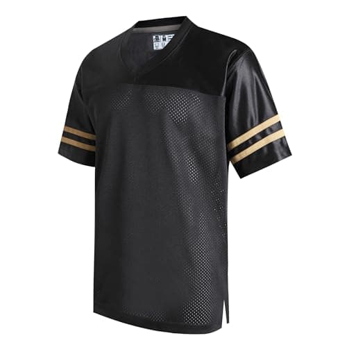 Image of DEHANER Retro Classic Football Jerseys for Men Unisex Workout Dry-Fit Shirts Sports Uniforms Casual Tops, Gold Stripe-black Jersey, XL
