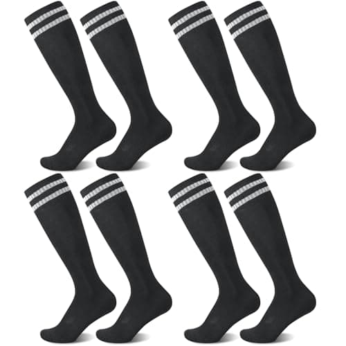 Image of Zuimei 4 Pairs Football Socks Kids Sports Socks for Kids Boys Girls Children Youth Junior Running,Training,Rugby,Hockey Soccer (Aged 5-13) Black
