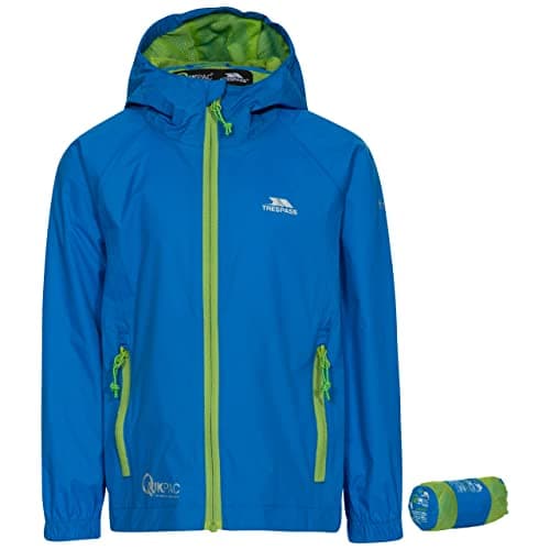 Image of Trespass Kids Jacket Qikpac - Waterproof, Breathable, School Raincoat, 2 Zip Pockets, Full Zip, Adjustable Hood, Storm Flap, Ventilated Back, Lightweight, Packable