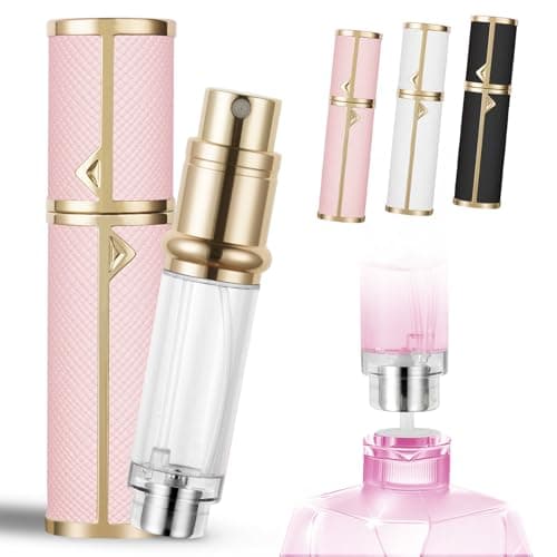 Image of LOPHE Perfume Travel Bottle, 5ML Luxurious Perfume Atomiser Refillable, Leather Perfume Spray Bottle, Easy to Refill Perfume Atomiser for Women Men, B (Pink)
