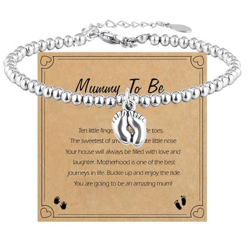 Image of BENIFILE Mum to Be Gifts - Silver Bracelet for Women, Little Foot Charm & Greeting Card