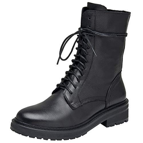 Image of rismart Women's Biker Boots Leather Mid-Calf Vintage Combat Shoes SN02932(Black,5 UK)