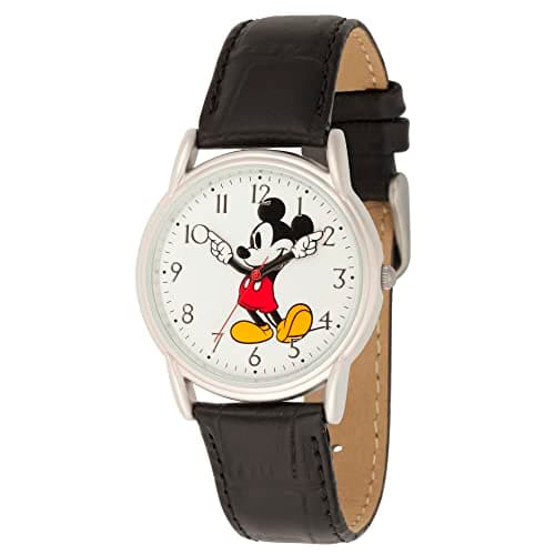 Image of Disney Mickey Mouse Adult Classic Cardiff Articulating Hands Analog Quartz Leather Strap Watch, Black