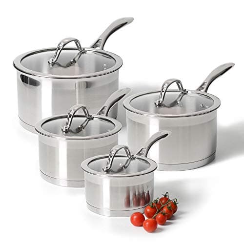 Image of ProCook Professional Stainless Steel Saucepan Set with Glass Lids - 4 Piece, 14/16/18/20 cm, 1.2/1.9/2.6/3.6 L - Uncoated Induction Compatible Pans, Dishwasher & Oven Safe Cookware - 25 Year Guarantee