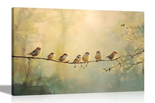 Image of Artley Prints - Birds in Forest on Branch Canvas Prints Flower Wall Art Pictures for Home Living Room Conservatory Decor 40 x 30cm (16 x 12 inches) A3