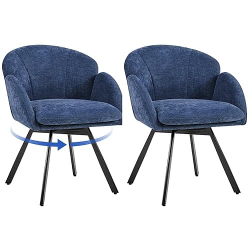 Image of Yaheetech Swivel Tub Chair Set of 2, Flower Chenille Armchair, Vanity Chair with Removable Seat Cushion for Living Room/Bedroom/Makeup, Blue