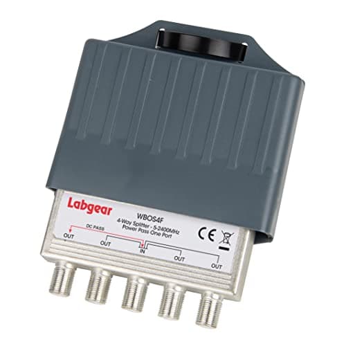 Image of Labgear 4 Way Outdoor Coaxial Cable Splitter, F Type 5-2400MHz, Class A Screened, Weatherproof Box with Zinc Diecast Housing Ideal for Aerial & Satellite Signal Distribution