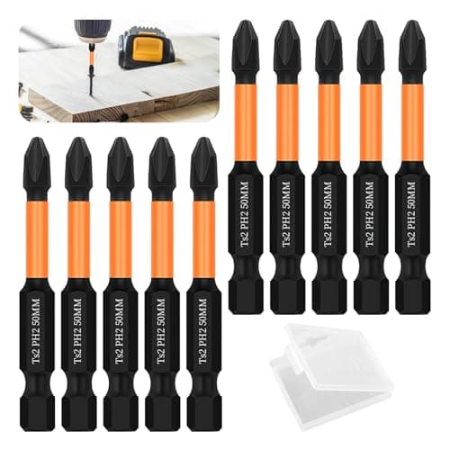 Image of PH2 Impact Duty Phillips Screwdriver Drill Driver Bits Sets, 10pcs with Hex Shank, 50mm Anti Slip Strong Magnetic Ended Screwdriver Bit for Furniture Assembly, Machinery Maintenance