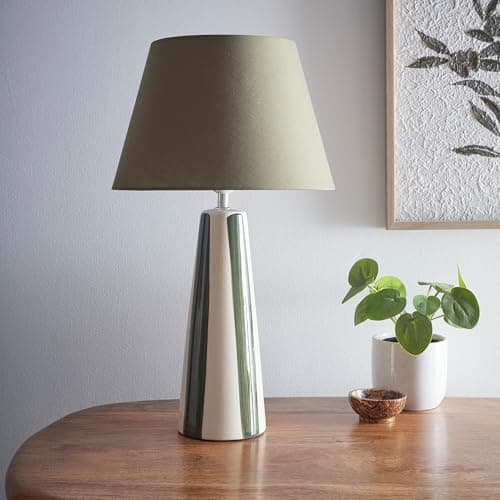 Image of Tall Ceramic Striped Table Lamps with Painted Stripes and Matching Lampshades, Available in Four Colours (Green)