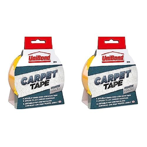 Image of Unibond 1415416 Permanent Carpet to Floor Tape High Strength Adhesive - 50 mm x 10 m, Yellow (Pack of 2)