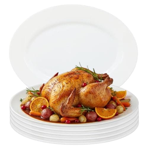Image of UNIQUE HOME LIVING 34.5cm Serving Platters Set of 6 White Oval Serving Plates, 13.5 Inch Large Zenix Glass Platter Dish for Party Food Buffets Appetisers Dessert Snacks, Microwave and Dishwasher Safe