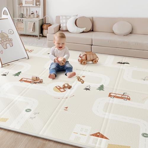 Image of BG-BABYGO Baby Play Mat for Floor - Foldable Baby Play Mats for Newborn and Toddlers Waterproof and Soft, Tummy Time Mat Design for Crawling and Learning (Beige, 120x120x1 CM)