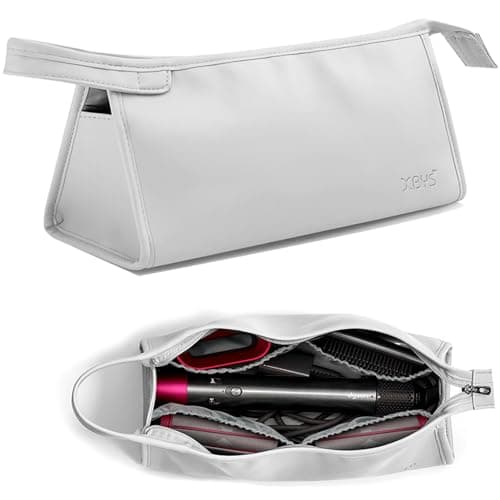 Image of Veki Portable Travel Storage Bag Compatible with Dyson Supersonic Hair Dryer, PU Leather Protective Carrying Case for Dyson Airwrap Styler, Travel Organiser Bag for Hair Curler Accessories (Grey)