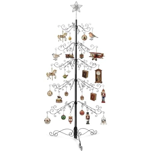 Image of HOHIYA 84 Inch Ornament Display Tree Stand Metal Christmas Tree Alternative with Hanging Hooks for Baubles Wrought Iron Decoration Hanger for Christmas Halloween Reusable Eco Gift Black Made in Taiwan