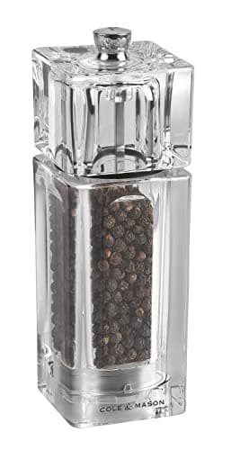 Image of Cole & Mason H33501P Cube Clear Pepper Mill, Precision+, Acrylic, 145 mm, Single, Includes 1 x Pepper Grinder