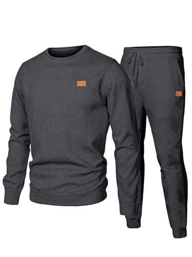 Image of JMIERR Men's 2 Piece Tracksuits Full Set Casual Long Sleeve Sweatshirt Sweatpants for Fall Winter,Dark Grey,L