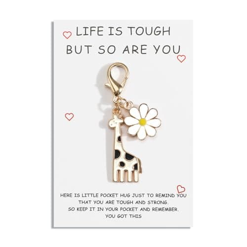 Image of MUCOOS Keychain, With Card and Cute Giraffe Pendant, Key Ring Encourages Strength, Represents the Gift of Companionship, Carry It with You, Give It to Friends