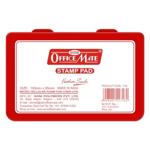 Image of Soni OfficeMate Large Stamp Pad – Red | 155mm x 95mm | Crisp, Long-Lasting Impressions | Quick-Drying, Smudge-Free Ink | Refillable & Durable Design | Ideal for Office, School, Craft & DIY Use | Pack