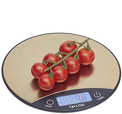 Image of Taylor Pro Digital Kitchen Scale, Compact Food Scale, Highly Accurate Digital Food Scale, Weights 5kg, Black and Brass, Gift Boxed, Messingeffekt
