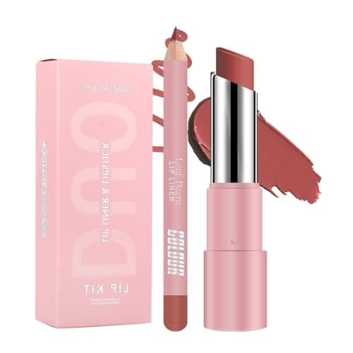 Image of Lip Liner and Lipstick Set - 2 PCS Non-Stick Cup Not Fade Waterproof Long Lasting Matte Nude Lipstick and Lip Liner Set, Velvety Nude Lipliner Lip Gloss Make up Gift Set for Women (01#, 25g)