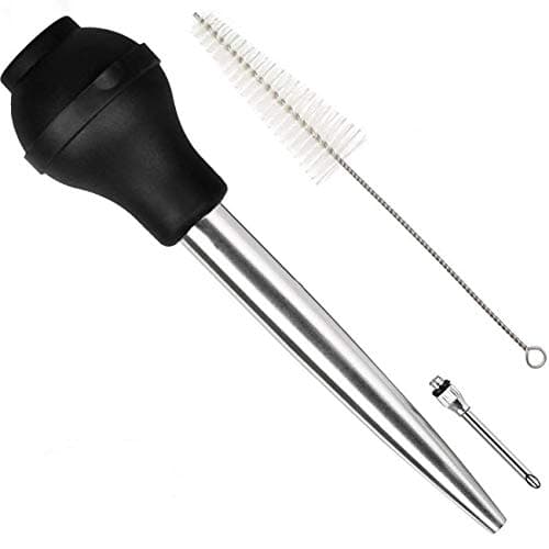 Image of Home Servz Deluxe 304 Stainless Steel Turkey Baster Syringe Injector Needle With Cleaning Brush- Newest black Silicone Bulb