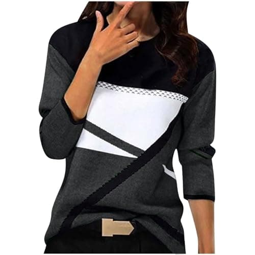 Image of Women's Warm Elegant Printed Crew Neck Comfortable Pullover Long Sleeve Knitted Casual Sweatshirt, black, S