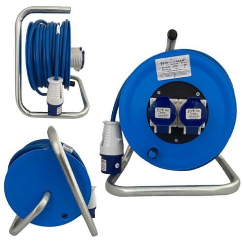 Image of 25m Cable Reel 240V Heavy Duty Extension Lead 2 Way 16 Amp Sockets and Plug 2.5mm Cable
