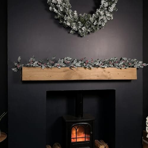 Image of Samuel ALEXANDER 1.8m Frosted Green Holly Leaf & Berry Glitter Garland Christmas Decoration