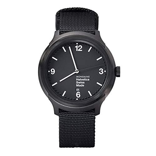 Image of Mondaine Helvetica No1 Bold Women's/ Men's Watch, Black Dial with Date, Black Nylon Bracelet