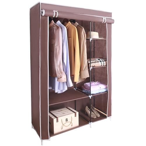 Image of AROME PUR Canvas Wardrobe Organizer Clothes Rail Shelves Storage Closet Double Short (Brown)