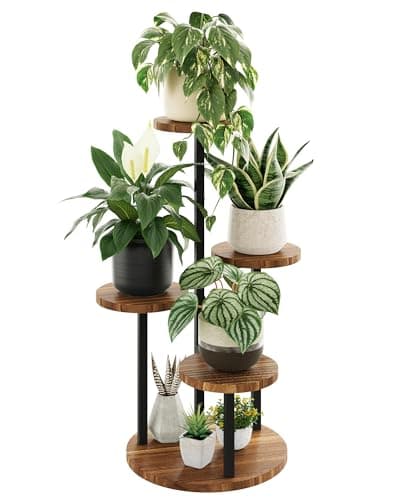 Image of Bamworld Plant Stand Corner Wood Plant Shelf Indoor Small flower Stand Holder Outdoor Metal Tiered Plant Table for Window Balcony Living Room Gardening (4 Tier)